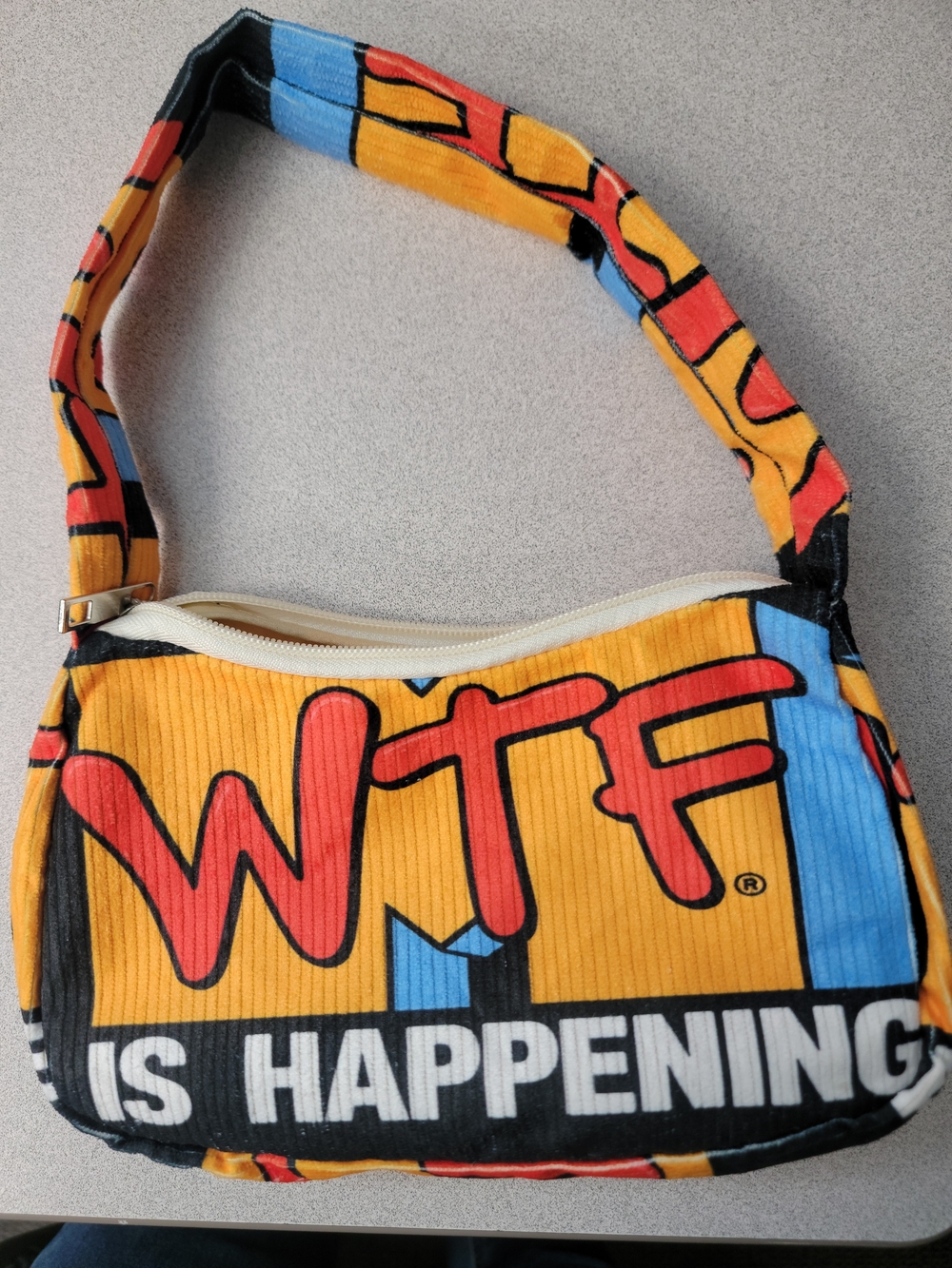 WTF Graphic Yellow & Blue Shoulder Bag